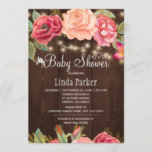 Blush pink floral barn wood baby shower invitation