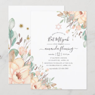 Blush Pink Floral Bat Mitzvah Invitation