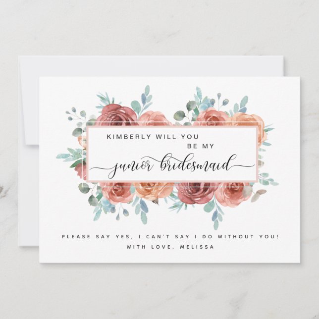 Blush Pink Floral Be My Junior Bridesmaid Card (Front)