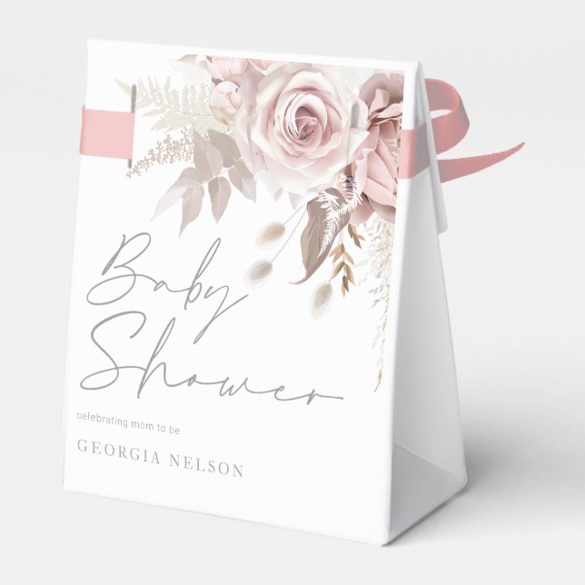 Blush Pink Floral Beautiful Baby Shower Favour Box (Back Side)