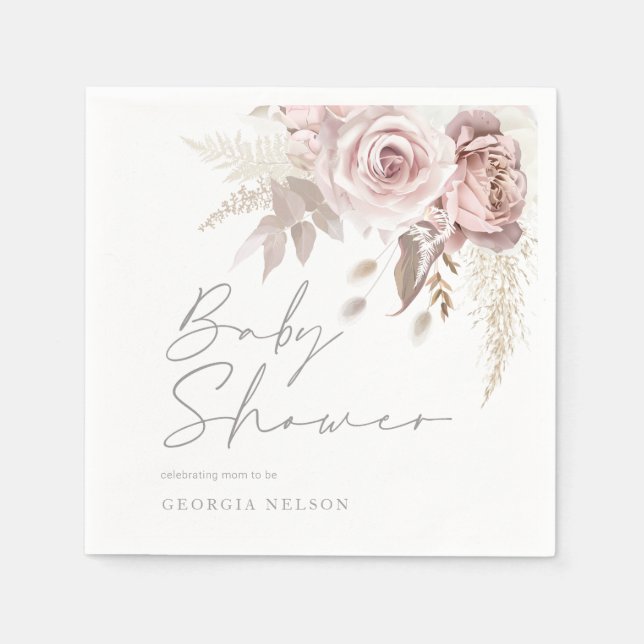 Blush Pink Floral Beautiful Baby Shower Napkin (Front)