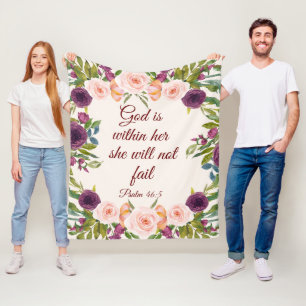 Blush Pink Floral Bible Verse God Within Her  Fleece Blanket