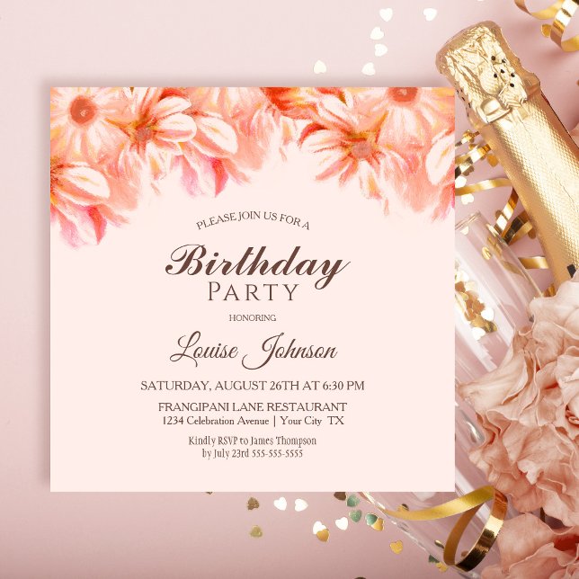 Blush Pink Floral Birthday Party Invitation (Creator Uploaded)