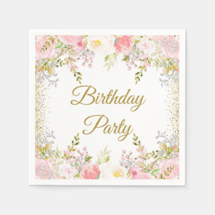 Blush Pink Floral Birthday Party Napkin