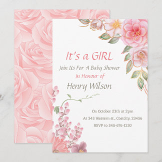 Blush Pink Floral Bloom Baby Shower Girl  Invitation
