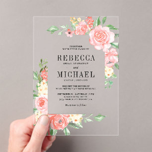 Blush Pink Floral Bloom Roses Wedding Acrylic Invitations