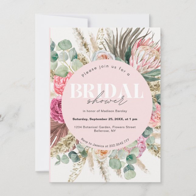 Blush Pink Floral Bohemian Bridal Shower Invitation (Front)
