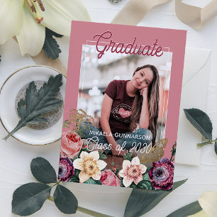 Blush Pink Floral Boho Graduation Announcement Postcard