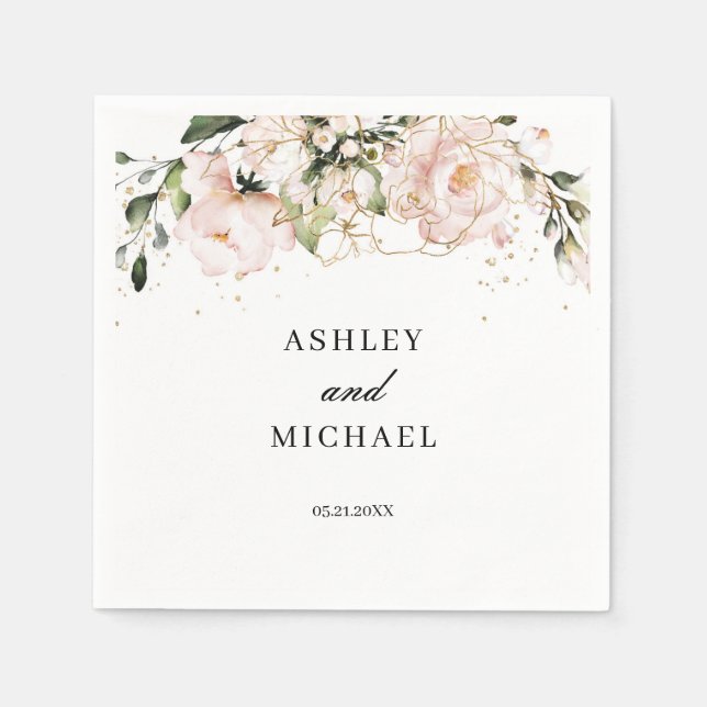 Blush Pink Floral Boho Napkins Modern Trendy (Front)