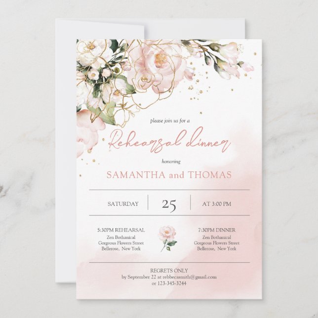 Blush Pink Floral Boho Wedding Rehearsal Dinner Invitation (Front)