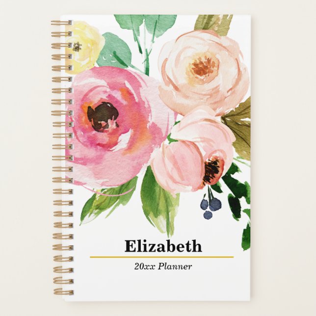 Blush Pink Floral Boho Yearly Monthly Weekly Plan Planner (Front)