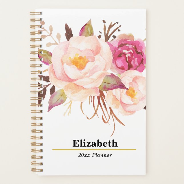 Blush Pink Floral Boho Yearly Monthly Weekly Plan Planner (Front)