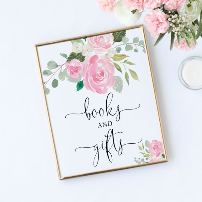 Blush pink floral books and gifts baby shower sign (Creator Uploaded)