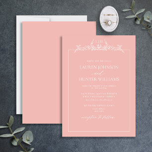 Blush Pink Floral Border Monogram Wedding Invitation