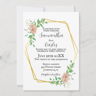 Blush pink,floral border wedding invitation