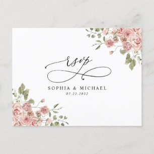 Blush Pink Floral Botanical Wedding Enclosure RSVP Postcard