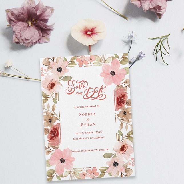 Blush Pink Floral Botanical Wedding Save the Date Invitation (Blush Pink Floral Botanical Wedding Save the Date Invitation)