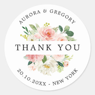 Blush Pink Floral Botanical Wedding Thank you  Classic Round Sticker