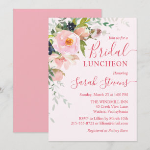 Blush Pink Floral Bouquet Bridal Luncheon Invitation