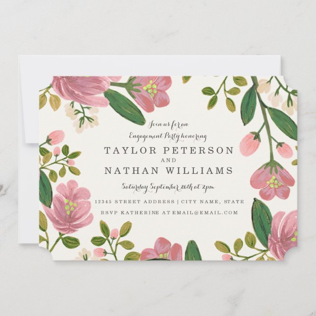 Blush Pink Floral Bouquet Engagement Party Invitation (Front)