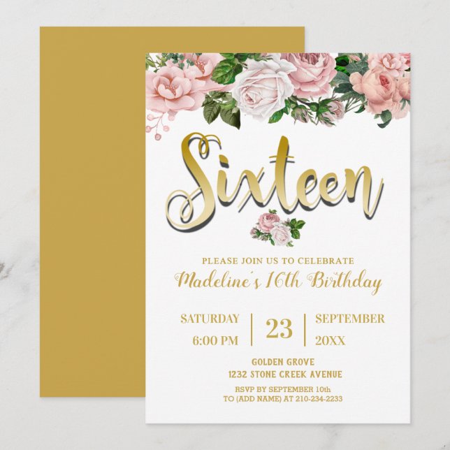 Blush Pink Floral Bouquet | Sweet 16 Invitation (Front/Back)