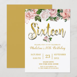 Blush Pink Floral Bouquet   Sweet 16 Invitation