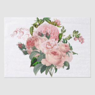 Blush Pink Floral Bouquet Watercolor Decoupage Tissue Paper