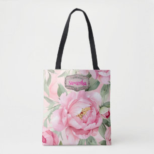 Blush Pink Floral Bouquet Wedding Bridesmaid Tote Bag