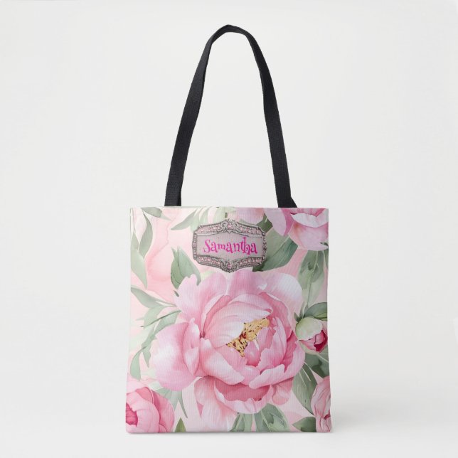 Blush Pink Floral Bouquet Wedding Bridesmaid  Tote Bag (Front)
