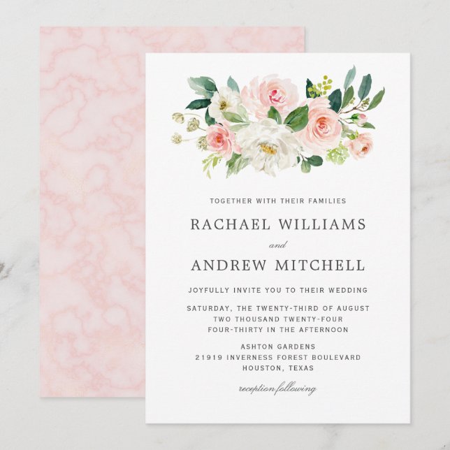 Blush Pink Floral Bouquet Wedding Invitation (Front/Back)