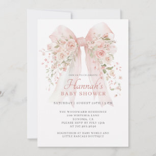 Blush Pink Floral Bow Girl Baby Shower Invitation