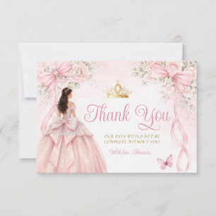 Blush Pink Floral Bow Ribbon Quinceañera Floral Thank You Card