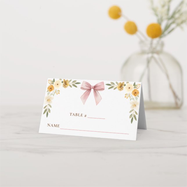 Blush Pink Floral Bow Tent Card Place Setting (Back)