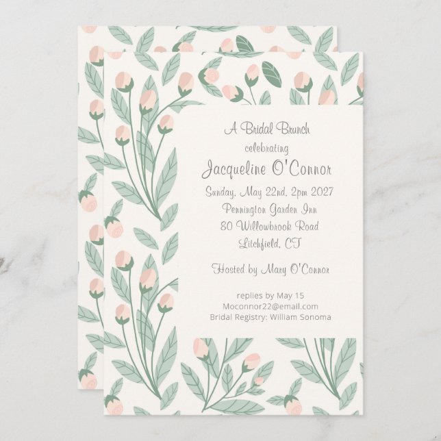 Blush Pink Floral Bridal Brunch Invitation (Front/Back)