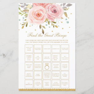 Blush Pink Floral Bridal Find the Guest Bingo Game