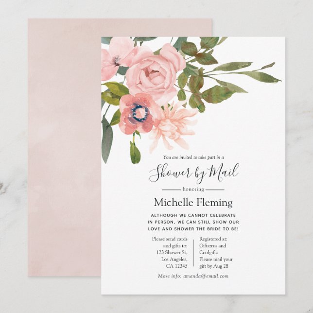 Blush Pink Floral Bridal or Baby Shower by Mail Invitation (Front/Back)