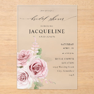 Blush Pink Floral Bridal Shower Acrylic Invitations