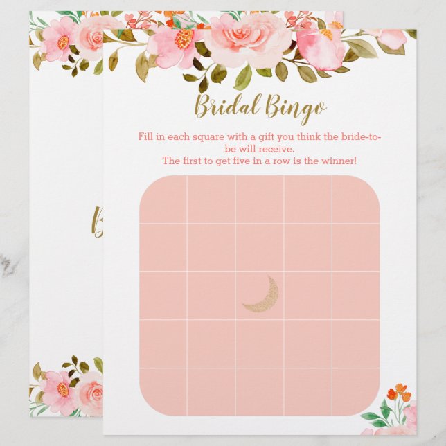 Blush Pink Floral Bridal shower Bingo Game (Front/Back)
