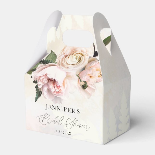 Blush Pink Floral Bridal Shower Favour Boxes (Front Side)