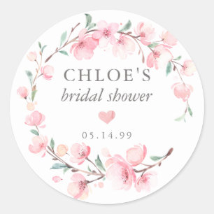 Blush Pink Floral Bridal Shower Favour Classic Round Sticker