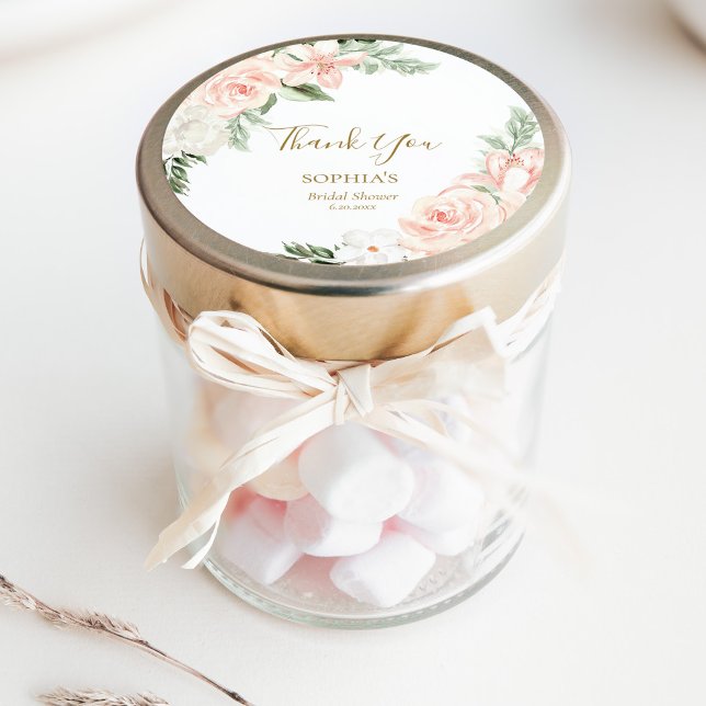 Blush Pink Floral Bridal Shower Favour Thank You Classic Round Sticker (Creator Uploaded)