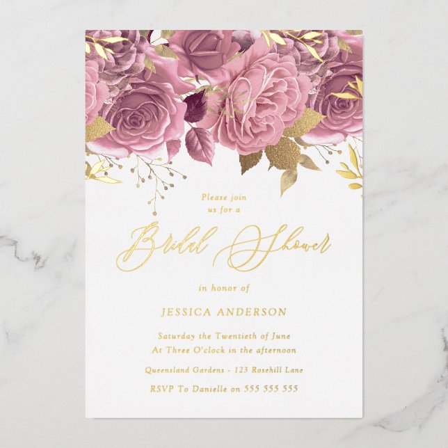 Blush Pink Floral Bridal Shower Gold (Front)