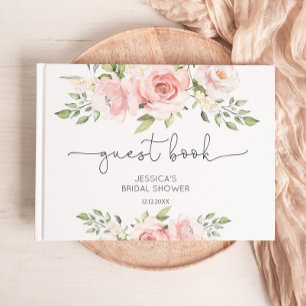 Blush pink floral bridal shower guest book