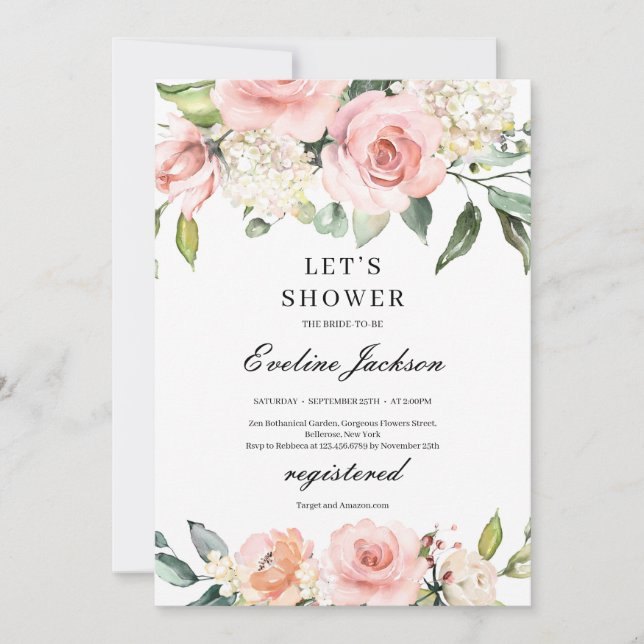 Blush Pink Floral Bridal Shower Invitation (Front)