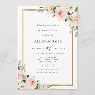 blush pink floral bridal shower invitation