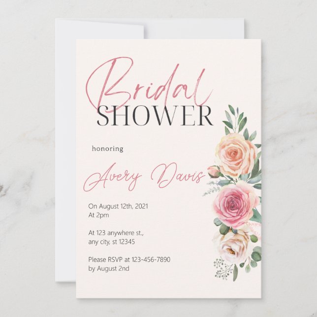Blush Pink Floral Bridal Shower Invitation (Front)