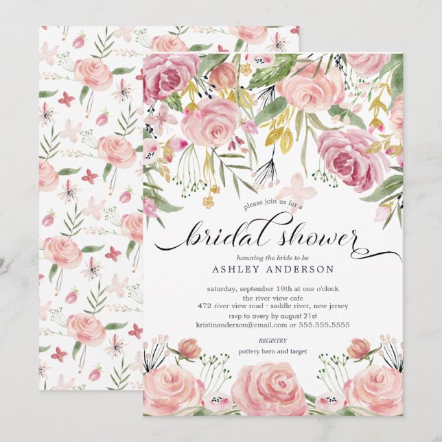 Blush Pink Floral Bridal Shower Invitation (Front/Back)