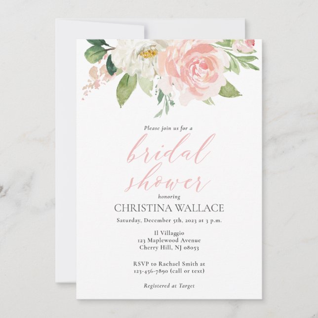 Blush Pink Floral Bridal Shower Invitation (Front)