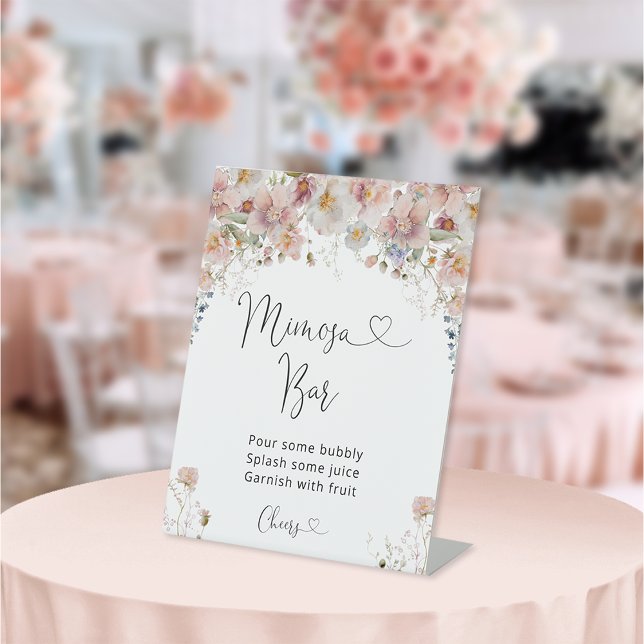 Blush Pink Floral Bridal Shower Mimosa Bar Pedestal Sign (Creator Uploaded)