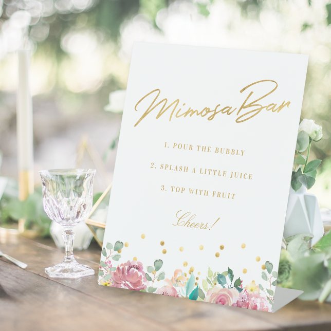Blush Pink Floral Bridal Shower Mimosa Bar Pedestal Sign (Creator Uploaded)